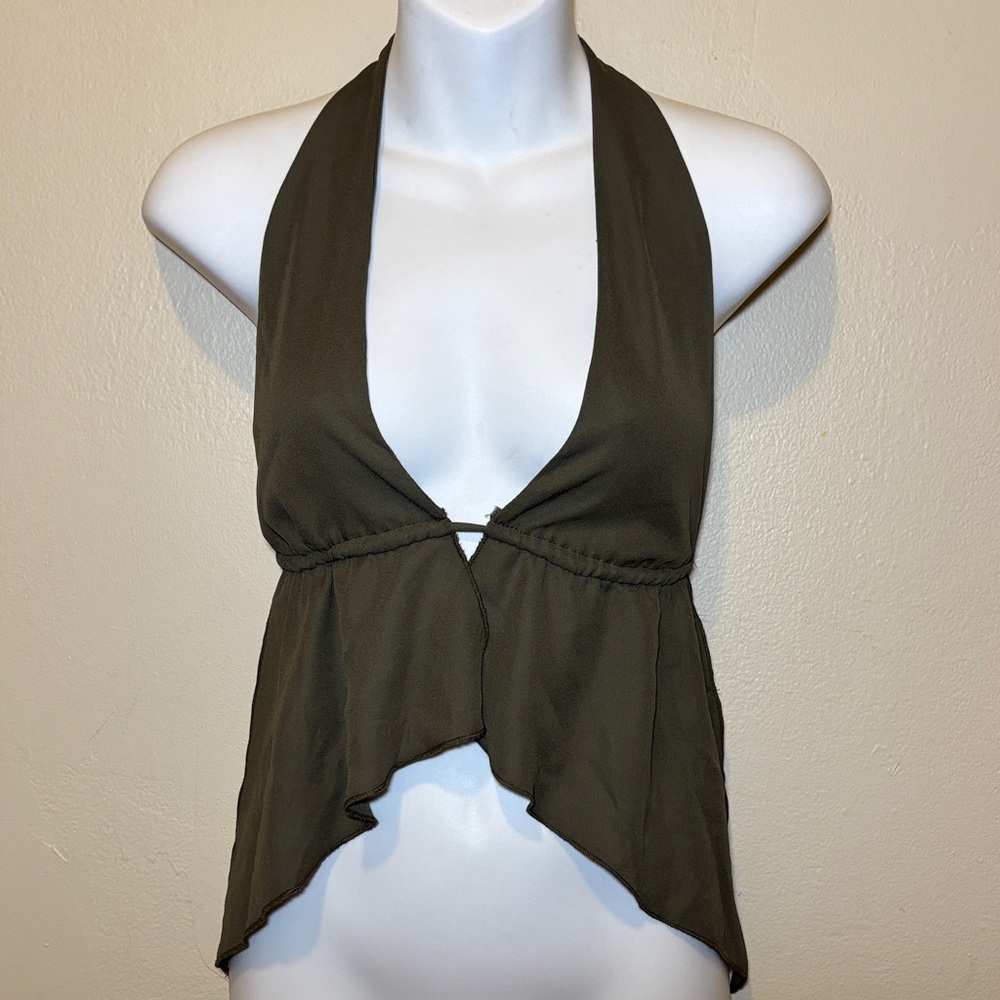 Edikted Olive Green Halter Crop Top